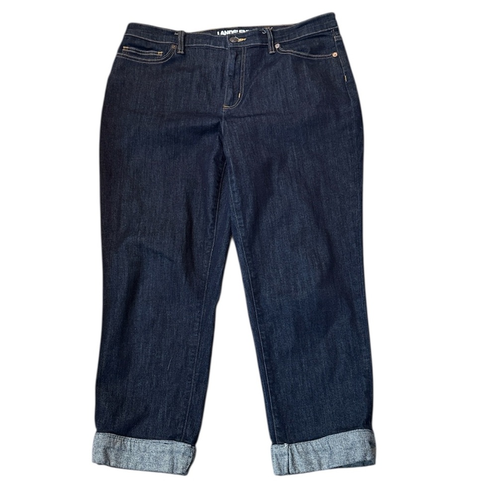 Lands End Crop Womens Size 16 petite Dark Indigo‎ Cuffed Stretch Jeans